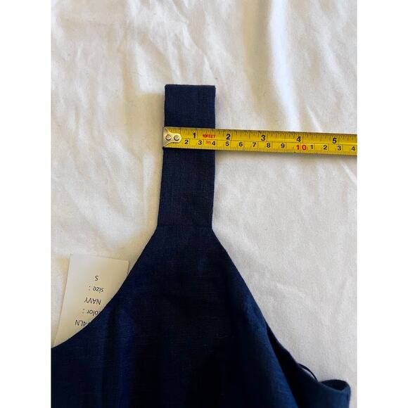 NWT Linen Neiman Marcus Navy W Sz S Shift Dress Embroidered Hem Mediterranean - Picture 9 of 9